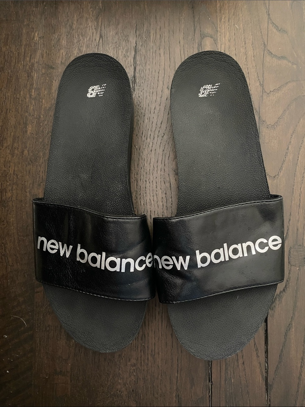New Balance Black Slide Sandals with White Logo